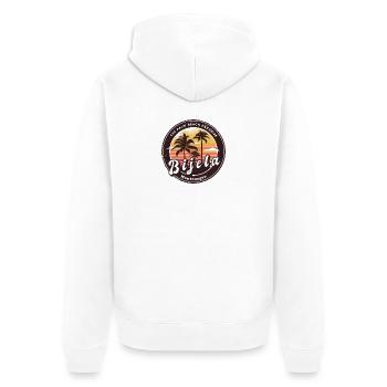 Bijela Montenegro Palmen Strand Design - Unisex Premium Bio Zip Hoodie - Weiß - Hinten - Thijin (182cm)