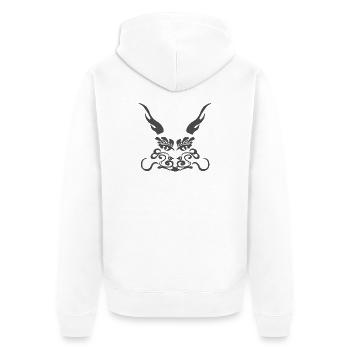 chinesisch fantasy design, Drachengesicht schnörke - Unisex Premium Bio Zip Hoodie - Weiß - Hinten - Thijin (182cm)