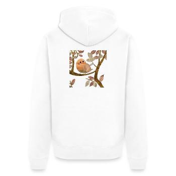 Vogel im Baum - Holz - Unisex Premium Bio Zip Hoodie - Weiß - Hinten - Thijin (182cm)