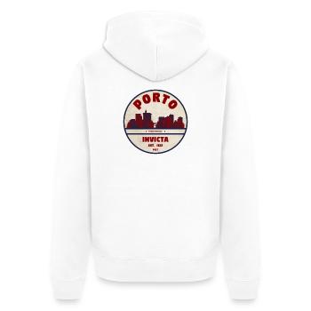 Porto Skyline Invicta Badge - Unisex Premium Bio Zip Hoodie - Weiß - Hinten - Thijin (182cm)