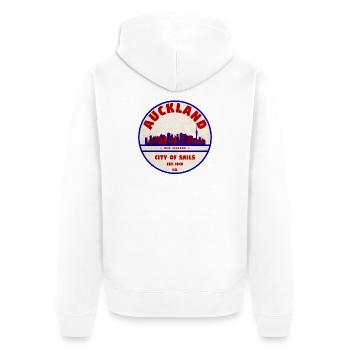 Auckland Skyline: City of Sails NZ - Unisex Premium Bio Zip Hoodie - Weiß - Hinten - Thijin (182cm)