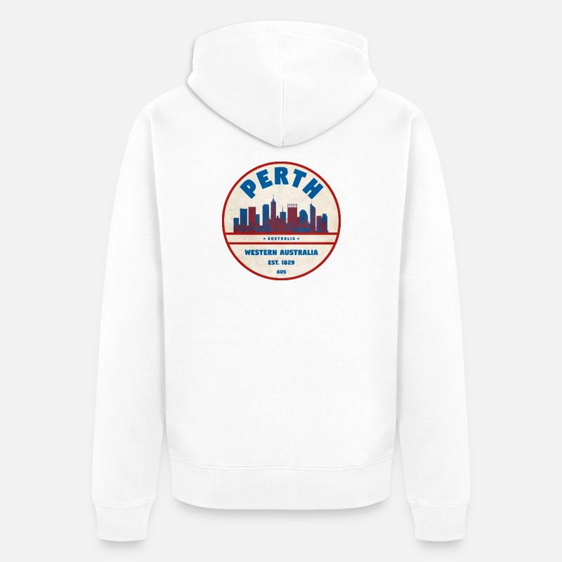 Perth Skyline Rétro AU - Veste à capuche bio Premium Unisexe - blanc