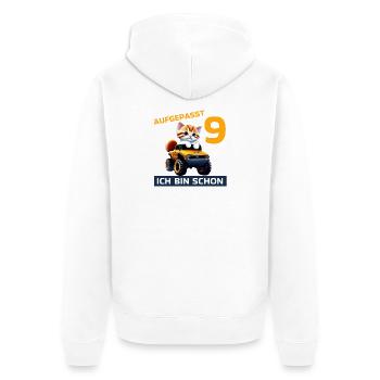 9. Geburtstag Katze auf Monstertruck 9 Jahre alt - Unisex Premium Bio Zip Hoodie - Weiß - Hinten - Thijin (182cm)