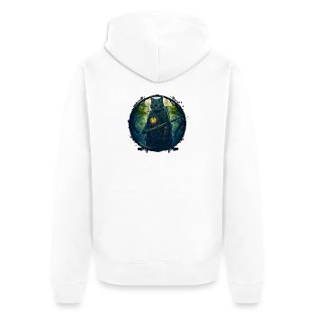 Cat as samurai in forest - Unisex Premium Organic Zip Hoodie - white - Back - Thijin (182cm)