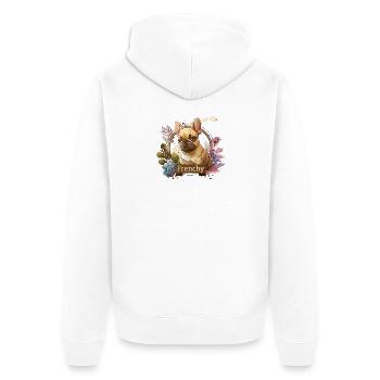 French Bulldog in Flower Frame - Unisex Premium Organic Zip Hoodie - white - Back - Thijin (182cm)