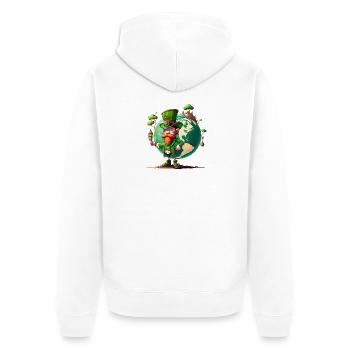 Weltglücks-Leprechaun - Unisex Premium Bio Zip Hoodie - Weiß - Hinten - Thijin (182cm)