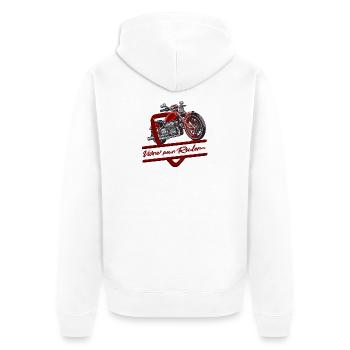 Live to Ride Oldtimer-Motorrad - Unisex Premium Bio Zip Hoodie - Weiß - Hinten - Thijin (182cm)