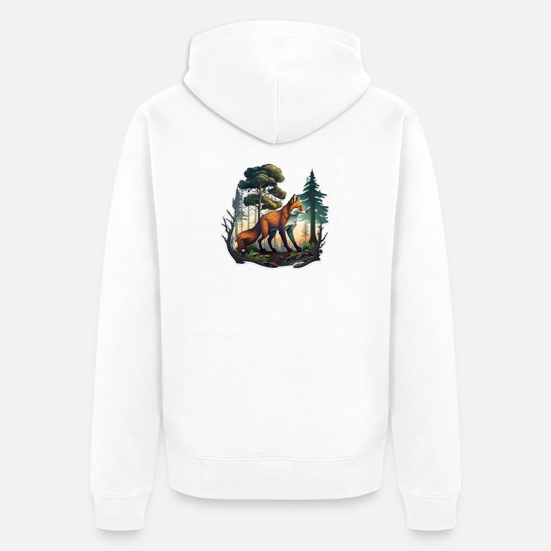 Renard dans la forêt - Veste à capuche bio Premium Unisexe - blanc