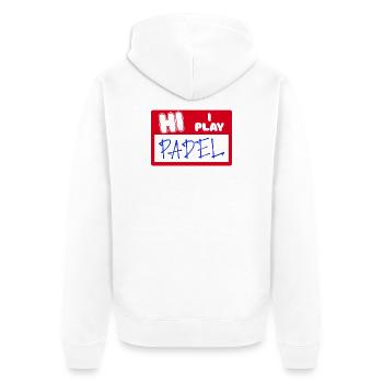 Padel Spieler Statement Schmetterball Sportart - Unisex Premium Bio Zip Hoodie - Weiß - Hinten - Thijin (182cm)