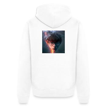 Porträt elektrik 07 - Unisex Premium Bio Zip Hoodie - Weiß - Hinten - Thijin (182cm)