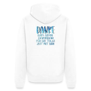 Abschiedsgeschenke - TOLLE ZEIT MIT DIR SPRÜCHE - Unisex Premium Bio Zip Hoodie - Weiß - Hinten - Thijin (182cm)