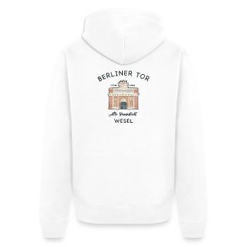 Wesel, Berliner Tor, kultiges Wahrzeichen - Unisex Premium Bio Zip Hoodie - Weiß - Hinten - Thijin (182cm)