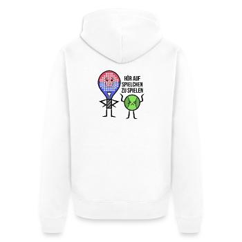 Padel Schläger Bälle Rückschlag Statement Tennis - Unisex Premium Bio Zip Hoodie - Weiß - Hinten - Thijin (182cm)