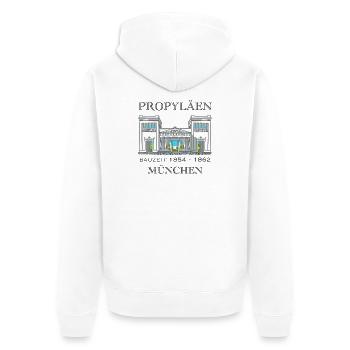 München Propyläen, Bayern - Unisex Premium Bio Zip Hoodie - Weiß - Hinten - Thijin (182cm)
