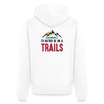 Berge - Ich bin lieber auf einem Trail - Unisex Premium Bio Zip Hoodie - Weiß - Hinten - Thijin (182cm)