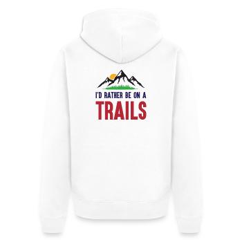 Mountains - I'd Rather Be on a Trail - Unisex Premium Organic Zip Hoodie - white - Back - Thijin (182cm)