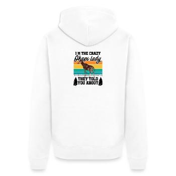 Ich bin die verrückte Okapi Lady - Unisex Premium Bio Zip Hoodie - Weiß - Hinten - Thijin (182cm)