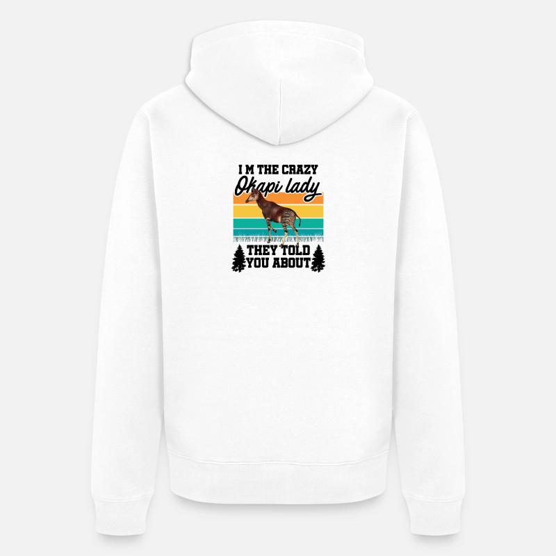 Ich bin die verrückte Okapi Lady - Unisex Premium Bio Zip Hoodie - Weiß