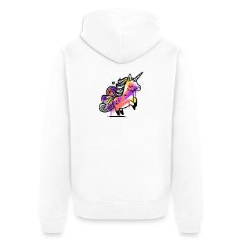 Skurriles Einhorn mit Splash Art - Unisex Premium Bio Zip Hoodie - Weiß - Hinten - Thijin (182cm)