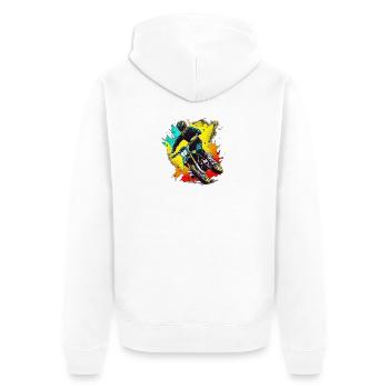 Motocross Farbexplosion - Unisex Premium Bio Zip Hoodie - Weiß - Hinten - Thijin (182cm)