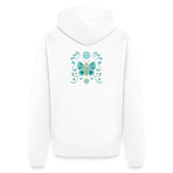 Boho Butterfly L Blau und Gold - Unisex Premium Bio Zip Hoodie - Weiß - Hinten - Thijin (182cm)