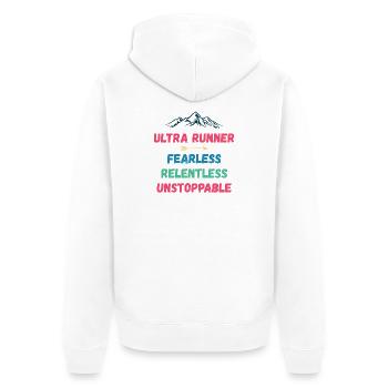 Ultra Runnner - Intrépide. Implacable. Imparable. - Veste à capuche bio Premium Unisexe - blanc - Dos - Thijin (182cm)