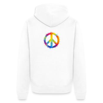 Regenbogen Peace - Unisex Premium Bio Zip Hoodie - Weiß - Hinten - Thijin (182cm)