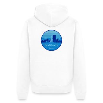 Reykjavík Skyline Blau Rundlogo - Unisex Premium Bio Zip Hoodie - Weiß - Hinten - Thijin (182cm)