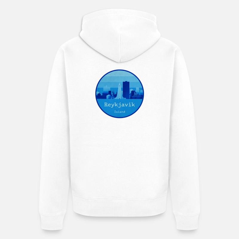 Logo rond bleu Reykjavík Skyline - Veste à capuche bio Premium Unisexe - blanc