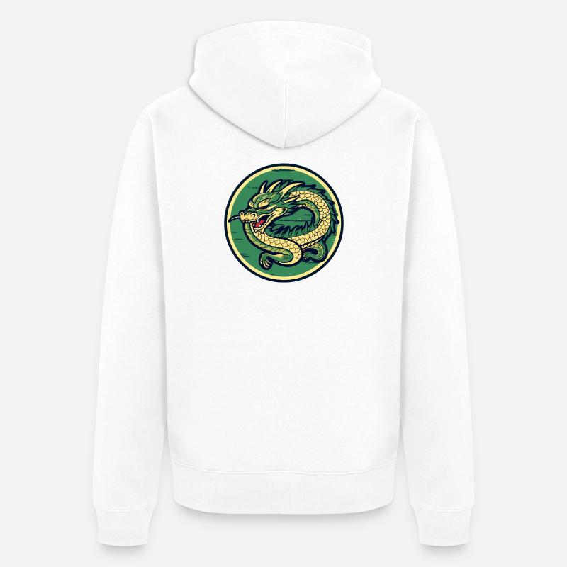 Dragon Crest Circle Patch - Unisex Premium Bio Zip Hoodie - Weiß