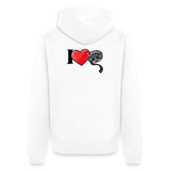 J’aime les films Déclaration de cœur Cinéma Films Cineaste - Veste à capuche bio Premium Unisexe - blanc - Dos - Thijin (182cm)