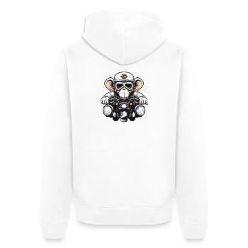 Affe auf Motorrad - Unisex Premium Bio Zip Hoodie - Weiß - Hinten - Thijin (182cm)