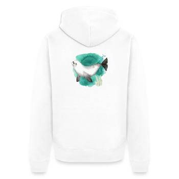 Aquarell Niedliche Robbe im Ozean - Unisex Premium Bio Zip Hoodie - Weiß - Hinten - Thijin (182cm)