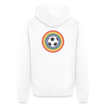 Fußball Regenbogen WM - Unisex Premium Bio Zip Hoodie - Weiß - Hinten - Thijin (182cm)