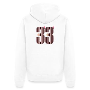 ZAHL 33 - DREIUNDDREIßIG - 33. Geburtstag - Unisex Premium Bio Zip Hoodie - Weiß - Hinten - Thijin (182cm)