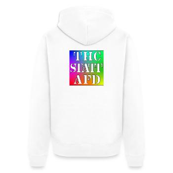 THC STATT AFD - Unisex Premium Bio Zip Hoodie - Weiß - Hinten - Thijin (182cm)