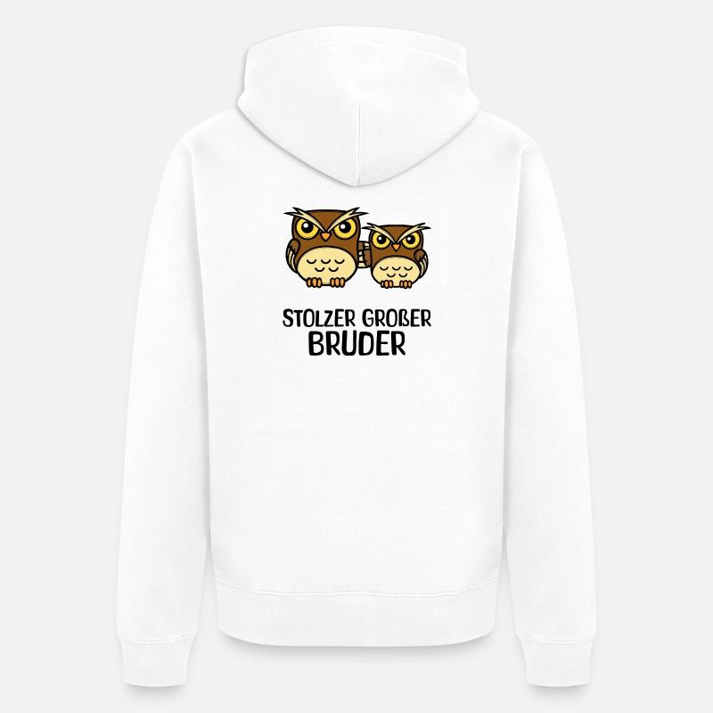 Großer Bruder Statement Eule Geschwisterliebe - Unisex Premium Bio Zip Hoodie - Weiß