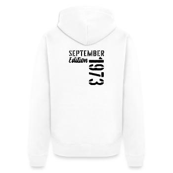 53ème anniversaire Septembre 1973 - 53 ans - Veste à capuche bio Premium Unisexe - blanc - Dos - Thijin (182cm)