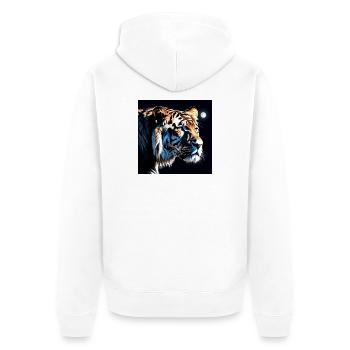 Mondlicht Tiger Neonkunst - Unisex Premium Bio Zip Hoodie - Weiß - Hinten - Thijin (182cm)