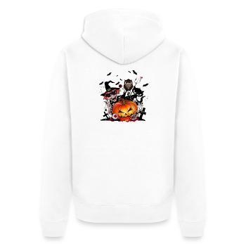 Halloween Pumpkin with Witch, Cat, Bat & Owl - Unisex Premium Organic Zip Hoodie - white - Back - Thijin (182cm)