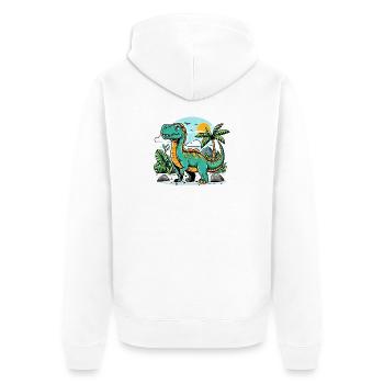 Cartoon Dinosaur with Jungle Sunset - Unisex Premium Organic Zip Hoodie - white - Back - Thijin (182cm)