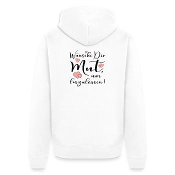 LEICHTIGKEIT - MUT UM LOSZULASSEN SPRÜCHE - Unisex Premium Bio Zip Hoodie - Weiß - Hinten - Thijin (182cm)