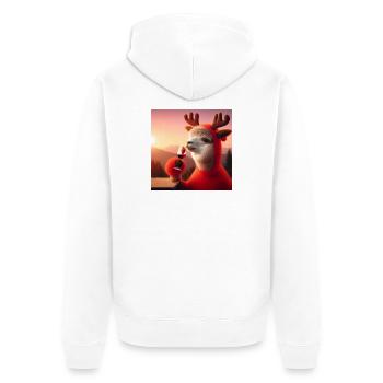 Rentier Alpaka mit Rotwein vor Sonnenuntergang - Unisex Premium Bio Zip Hoodie - Weiß - Hinten - Thijin (182cm)