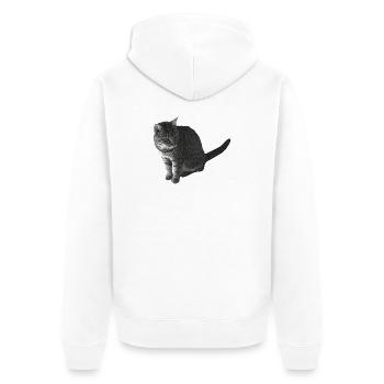 Katze sitzend, schwarz-weiß, tabby Motive - Unisex Premium Bio Zip Hoodie - Weiß - Hinten - Thijin (182cm)