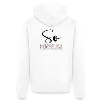 GEMÜTLICHKEIT Atmosphäre - SO MUCKELIG - Unisex Premium Bio Zip Hoodie - Weiß - Hinten - Thijin (182cm)