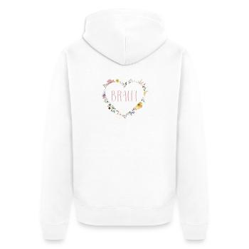 Team Braut! Herz-Blumen, personalisierbar - Unisex Premium Bio Zip Hoodie - Weiß - Hinten - Thijin (182cm)
