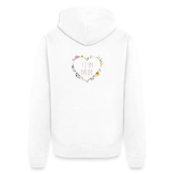 L’équipe de la mariée ! Fleurs en forme de cœur, personnalisables - Veste à capuche bio Premium Unisexe - blanc - Dos - Thijin (182cm)