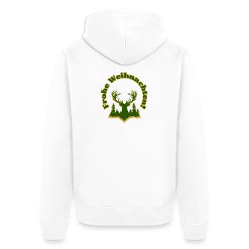 Frohe Weihnachten Silhouette Hirsch Wald grün gold - Unisex Premium Bio Zip Hoodie - Weiß - Hinten - Thijin (182cm)