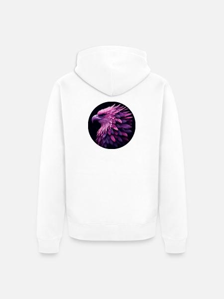 Aigle avec des plumes violettes et roses, photoréaliste - Veste à capuche bio Premium Unisexe - blanc