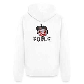 BOULE PÉTANQUE BOCCIA - BASKENMÜTZE - Unisex Premium Bio Zip Hoodie - Weiß - Hinten - Thijin (182cm)